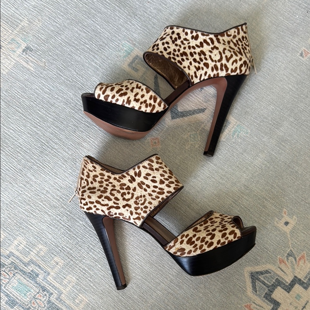 BCBG leopard pony hair heels